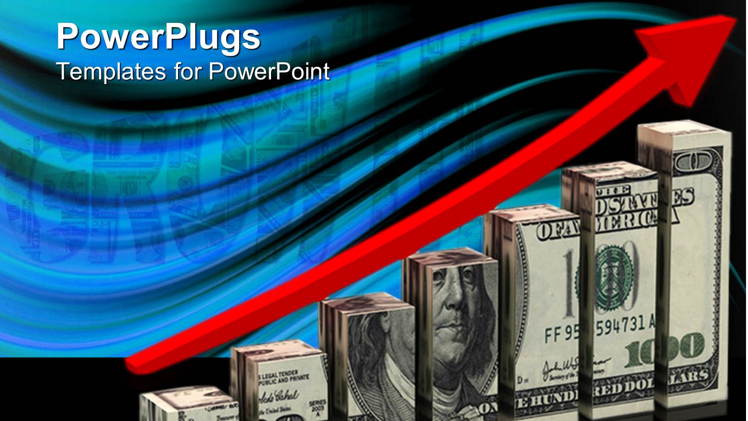 Graph with Red Arrow Rising on Bars with Dollar Bills Pattern