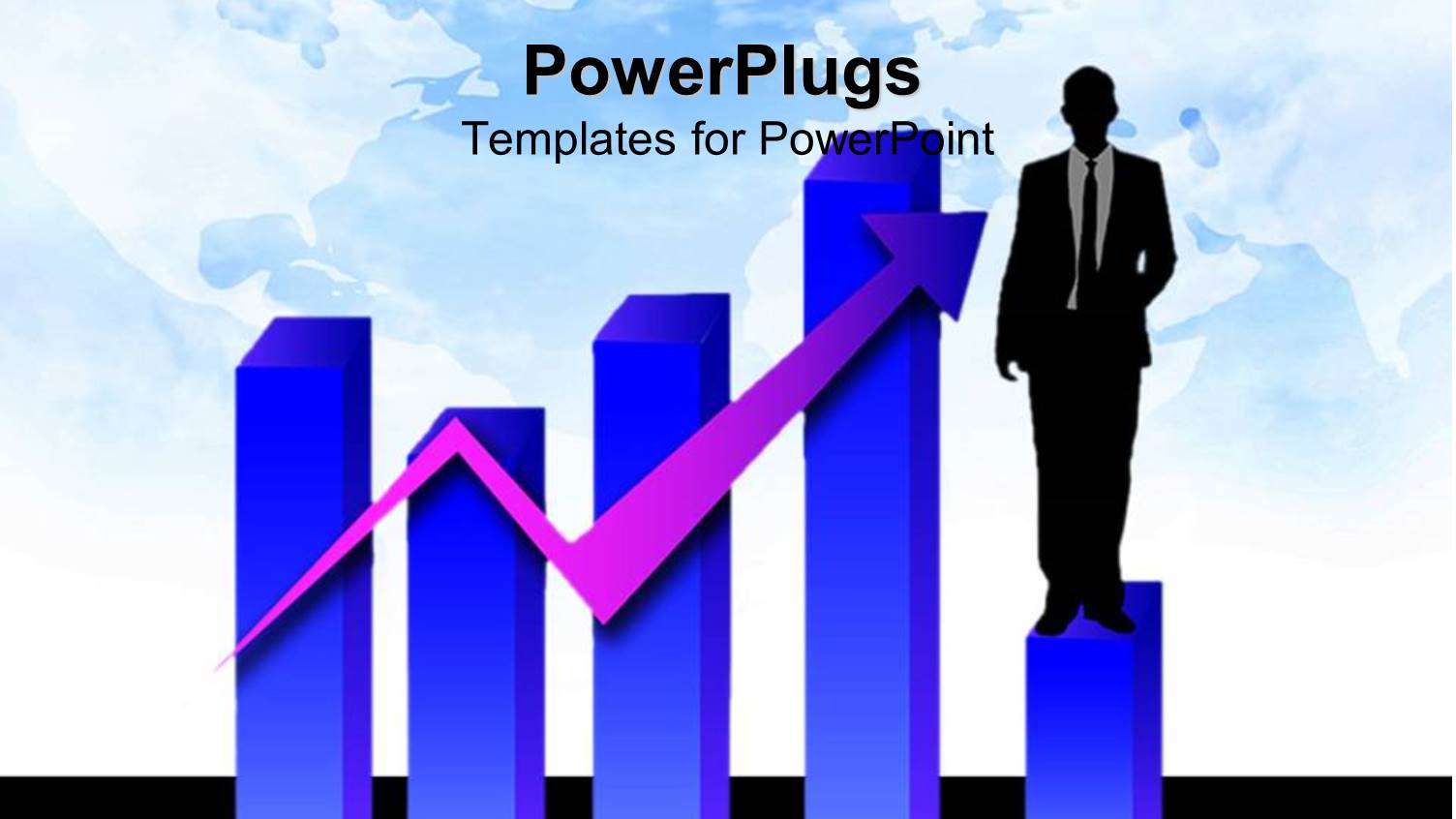 Graphic Chart with Rising Arrow and Business Man Standing on Graph Bar