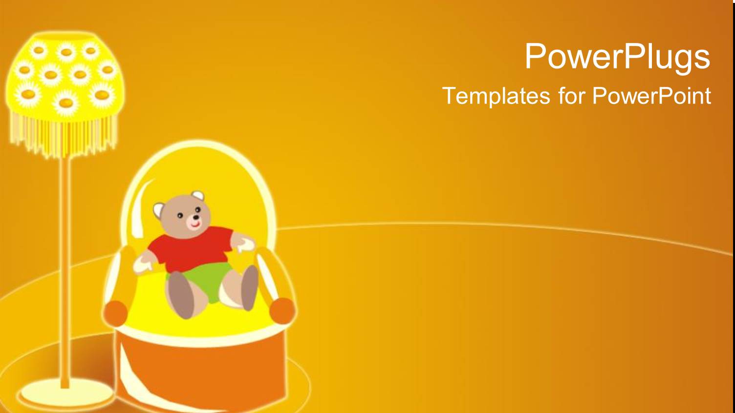 Graphic of Teddy Bear Dressed in Colorful Clothes Sitting in Armchair Next to Lamp on Yellow Background