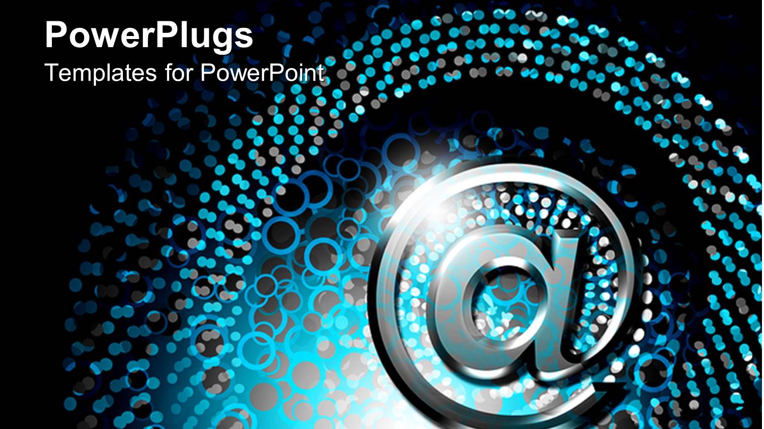 Graphical Silver Colored @ Symbol on a Black and Blue Background