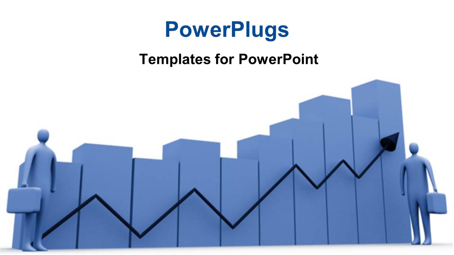 Gray Figures with Briefcases at either End of Bar Chart and Black Arrow Indicating Growth