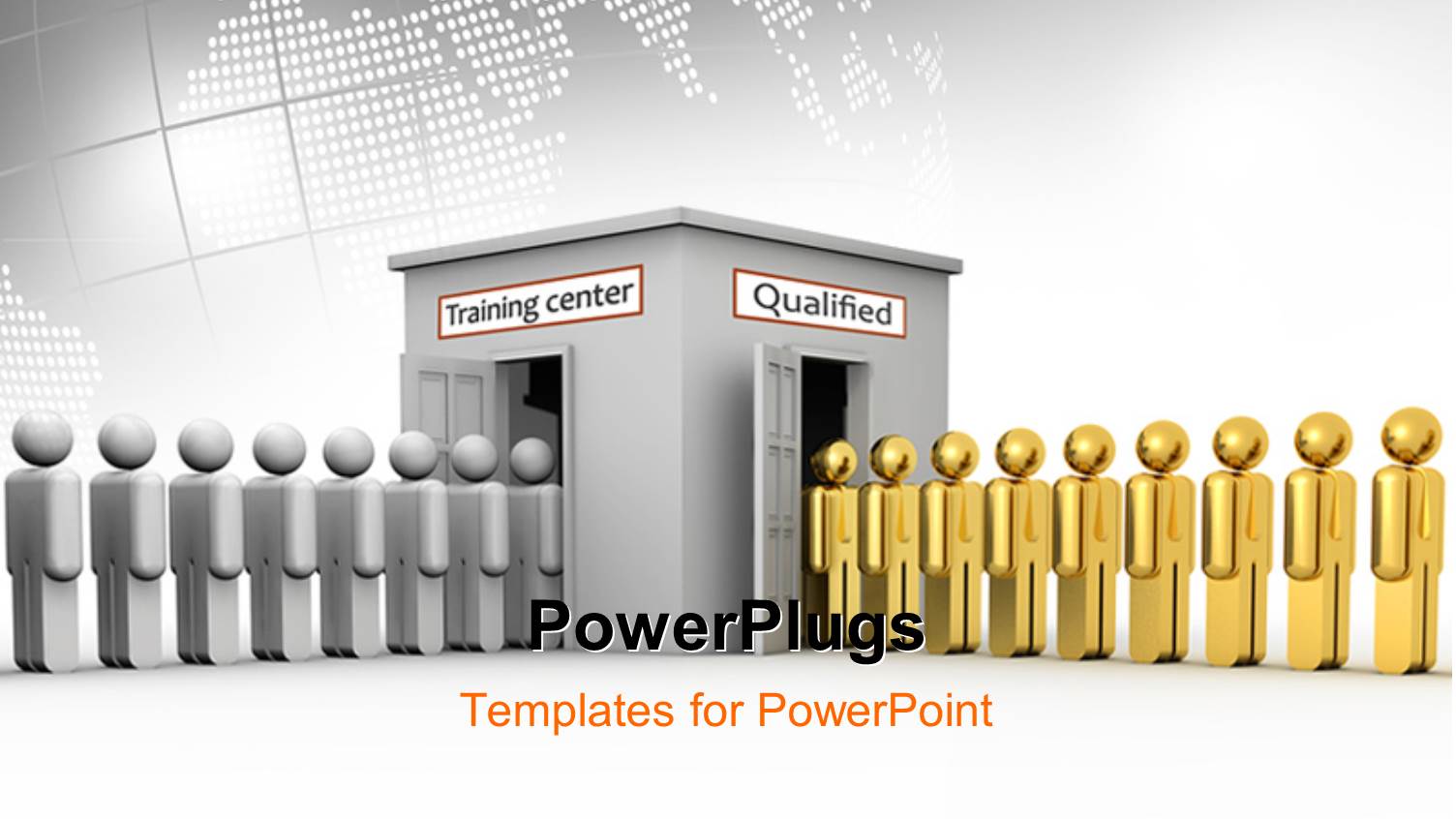 Gray Figures Entering Training Center and Emerging Qualified Gold Workers