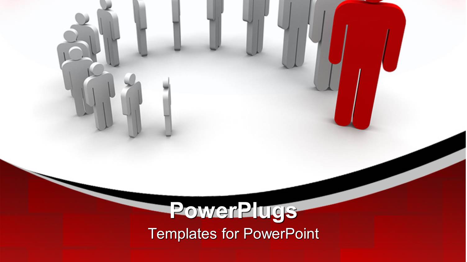 Gray People with a Red Person in Front of them, Displayed as Domino Pieces from smaller to larger on White and Red