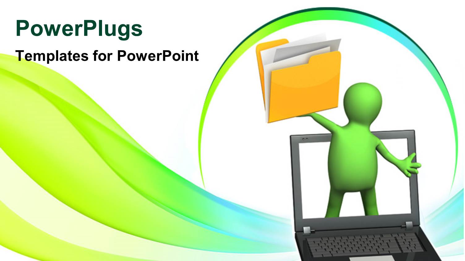 Green 3D Man Out of Laptop Holding Folder Icon