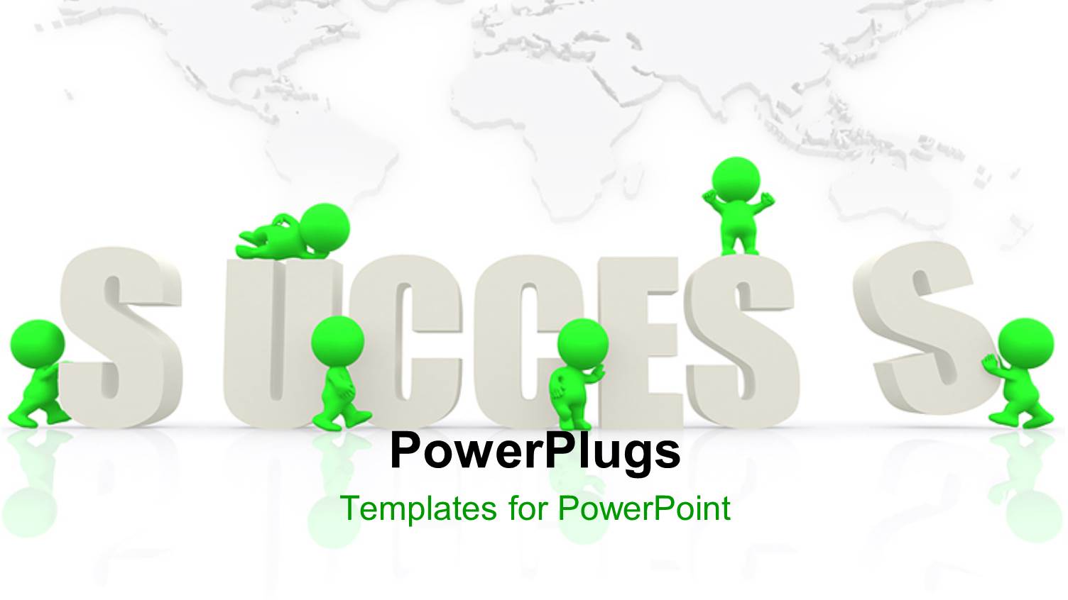 Green 3D Men Putting Letters of SUCCESS Together Over World Map