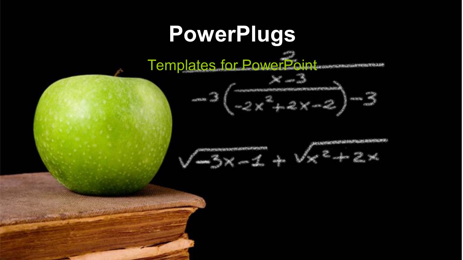 Green Apple on Vintage Book with Equation Written on Chalkboard