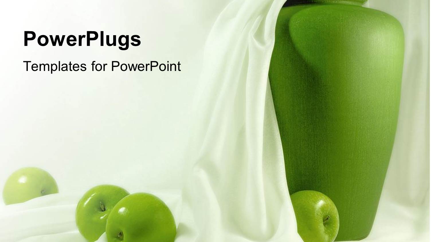 Green Apples on White Cloth in Front of Vase