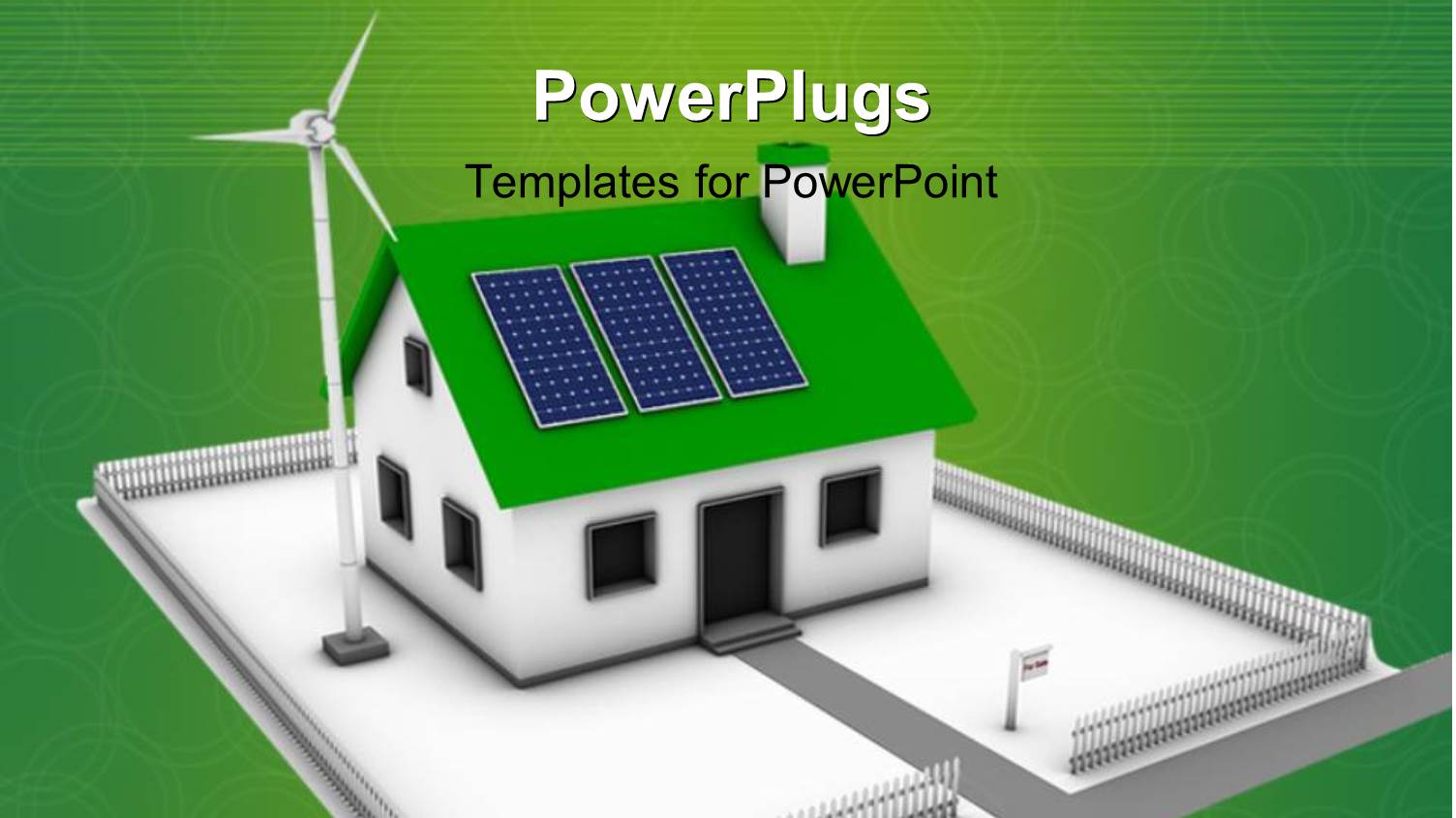 Green Background with 3D Rendering of House Powered by Solar Panels