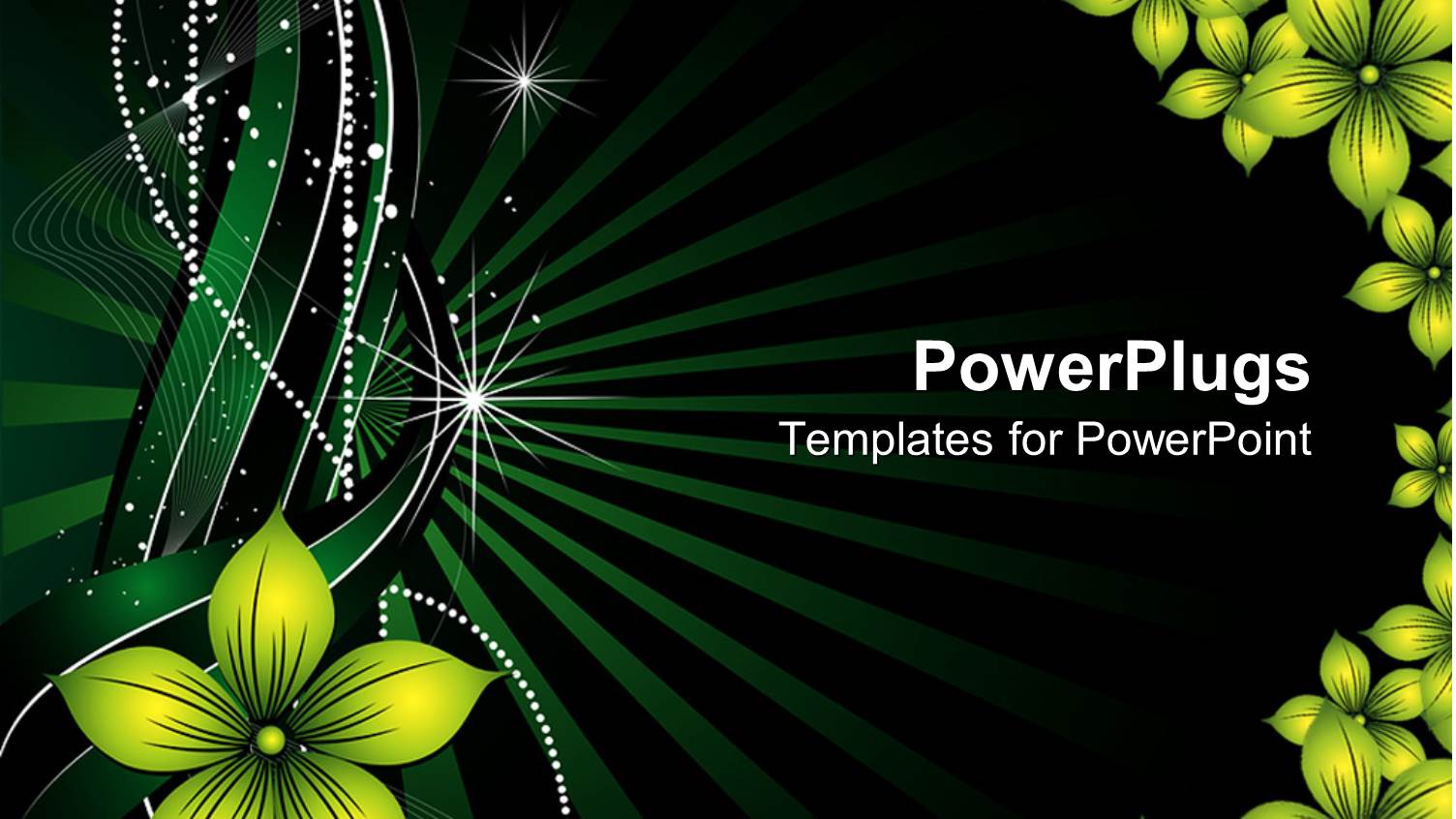 a Green Background is Decorated with Yellow Flowers and White Glowing Lines