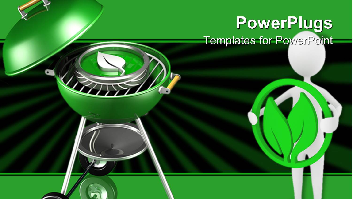 Green Barbecue Grill with Metallic Leaf on it and Man Holding Leaf