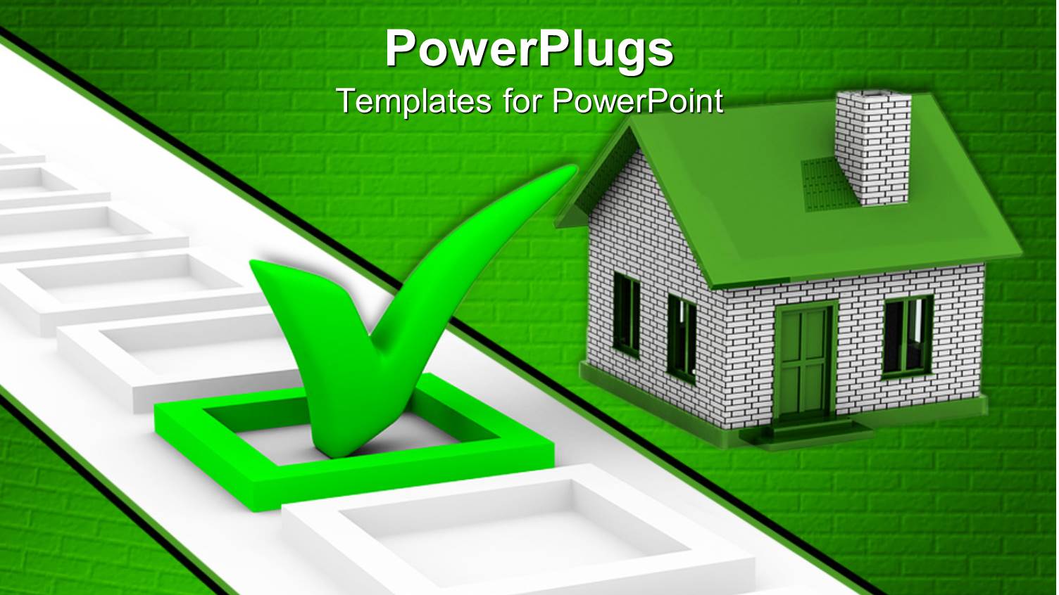 Green Box with a Green Check Sign Beside a small House