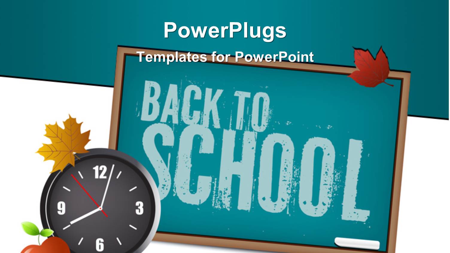 Green Chalkboard with Chalk, Autumn Leaf, Wall Clock and Apple