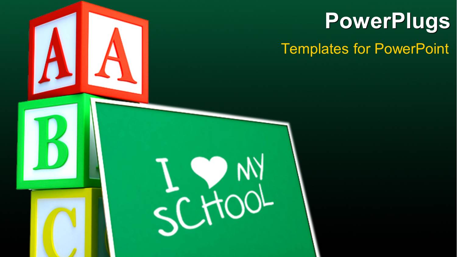 Green Chalkboard with Text i Love School and Letter Cubes