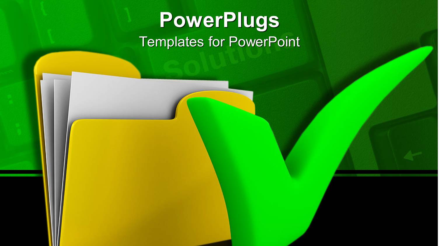 Green Check Mark with Yellow Computer Folder, Keyboard Background, it Solutions