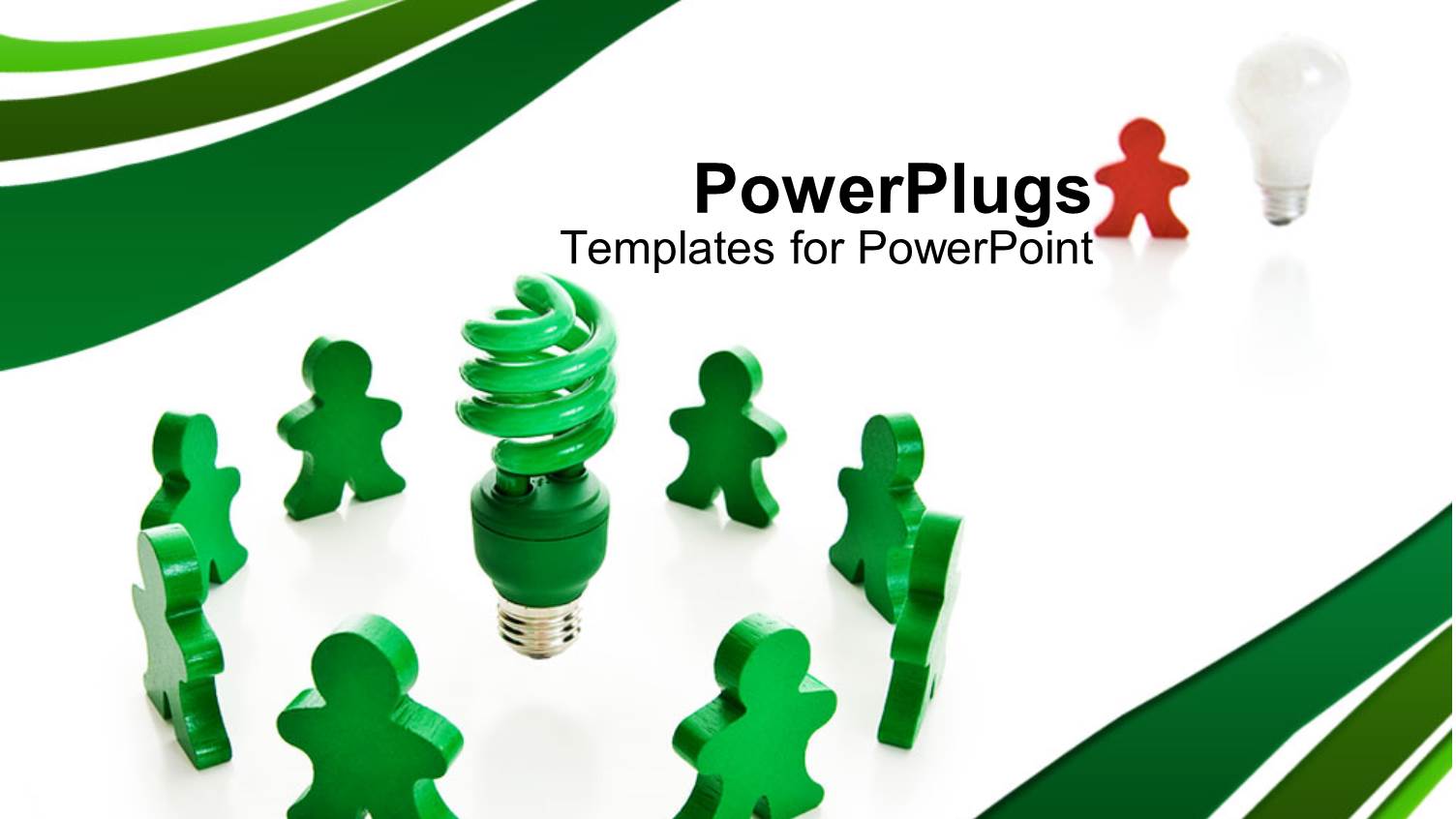 a Green Energy Saving Bulb with Green Human Figures Around it