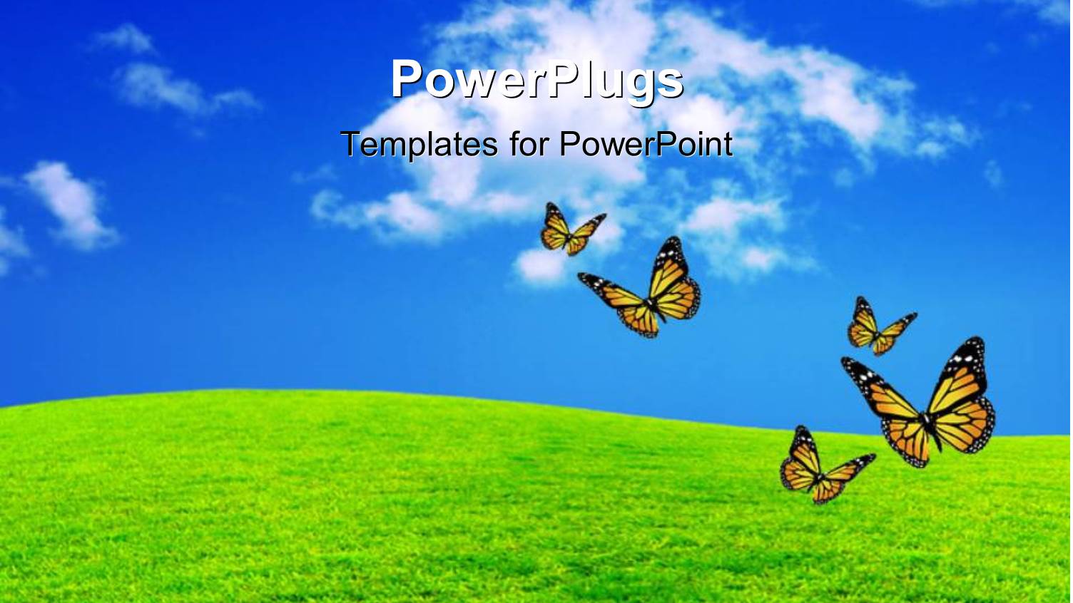 a Green Field with a Umber of Butterflies