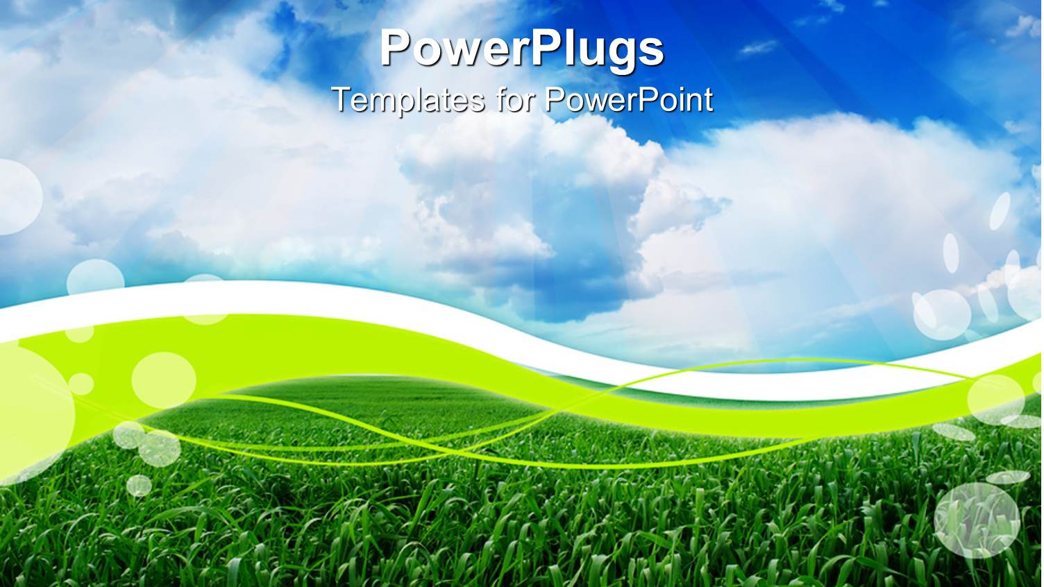 Green Field  Under Blue Sky with White and Yellow Lines in Background