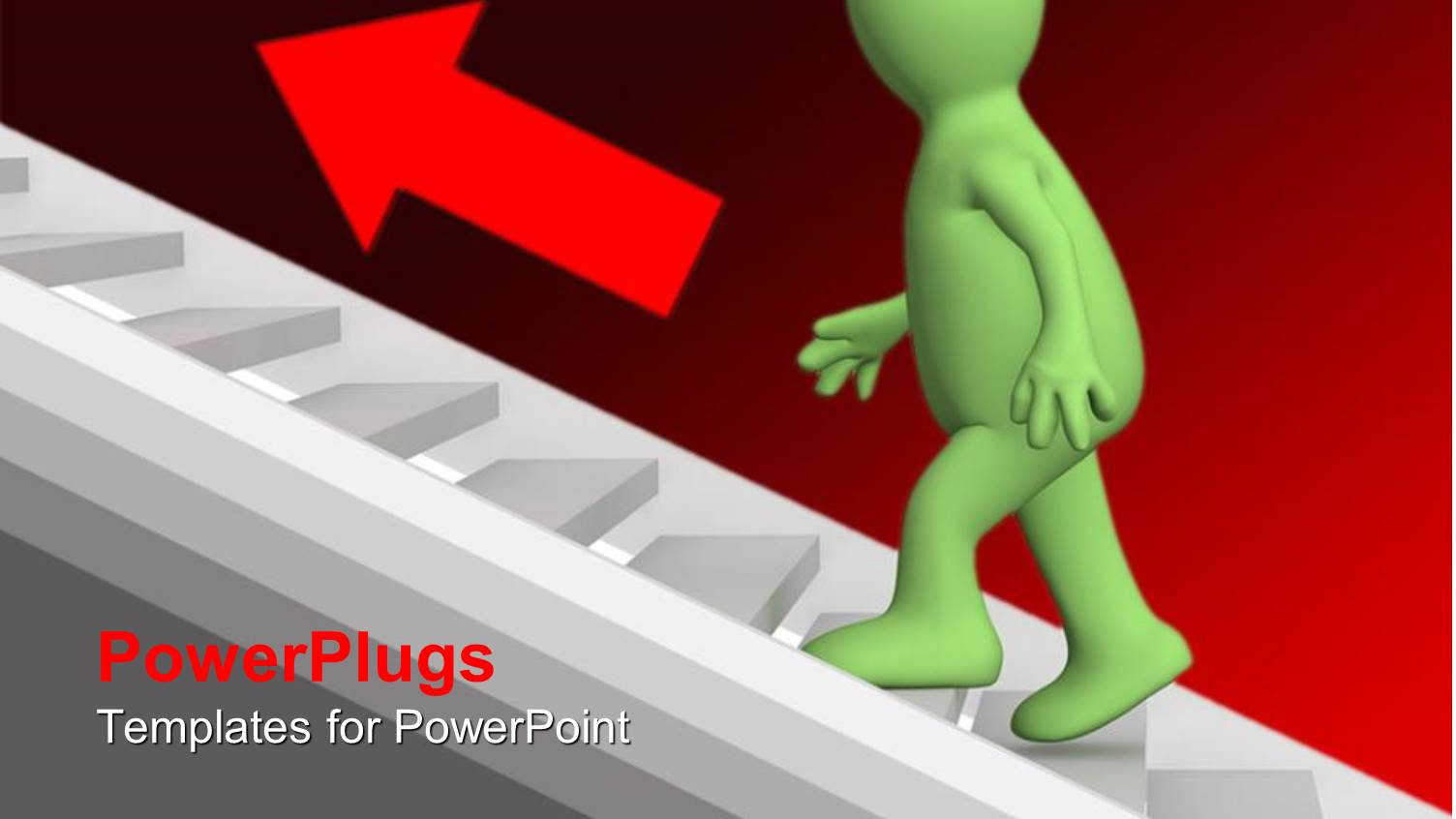 Green Figure Following Red Arrow Up Flight of Stairs