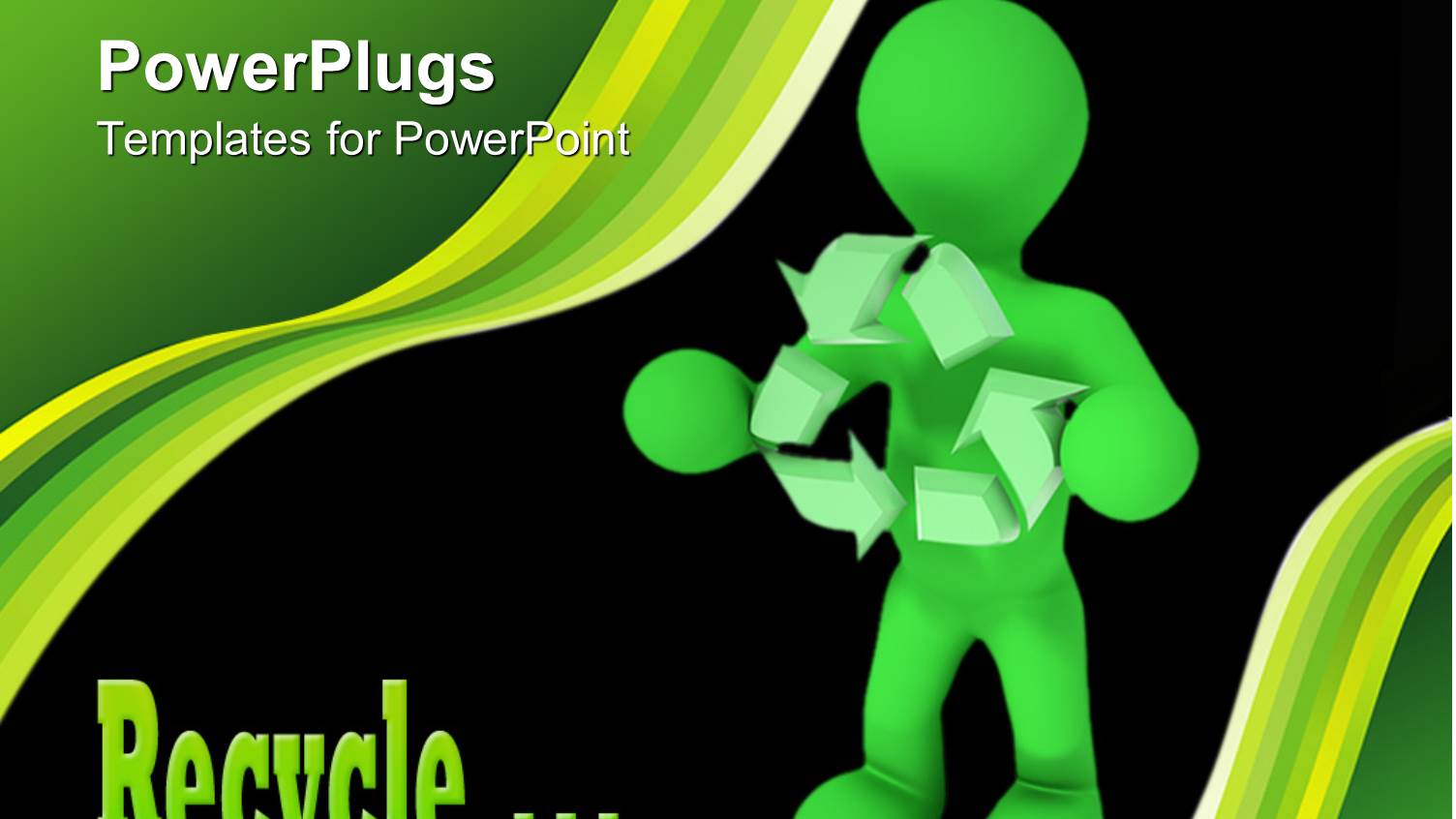 Green Figure Holding Recycle Symbol in Front of Black Background