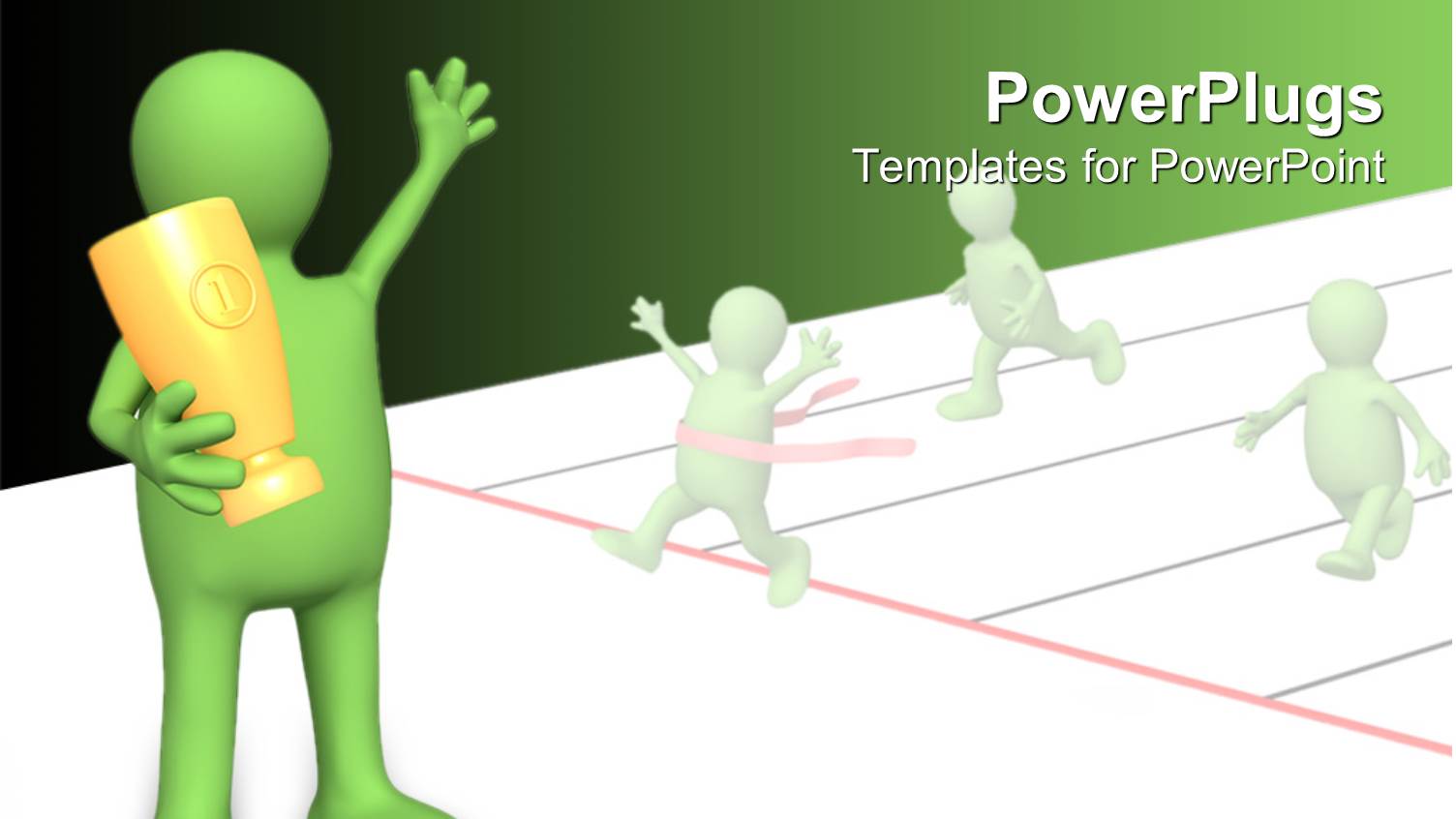 Green Figure Holds Winners Cup at End of Race Track