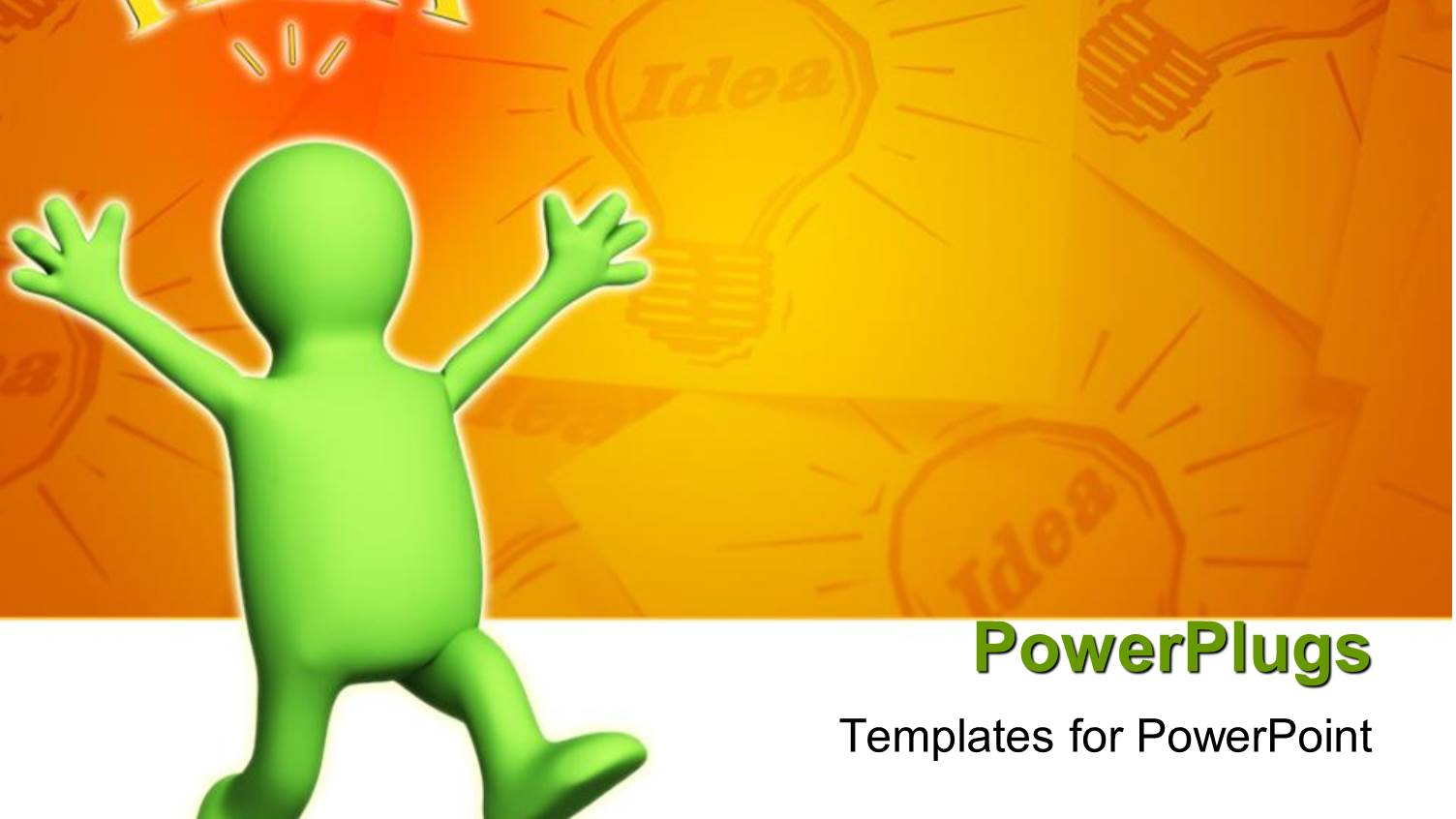 Green Figure in Victory Pose has Idea Light Bulb