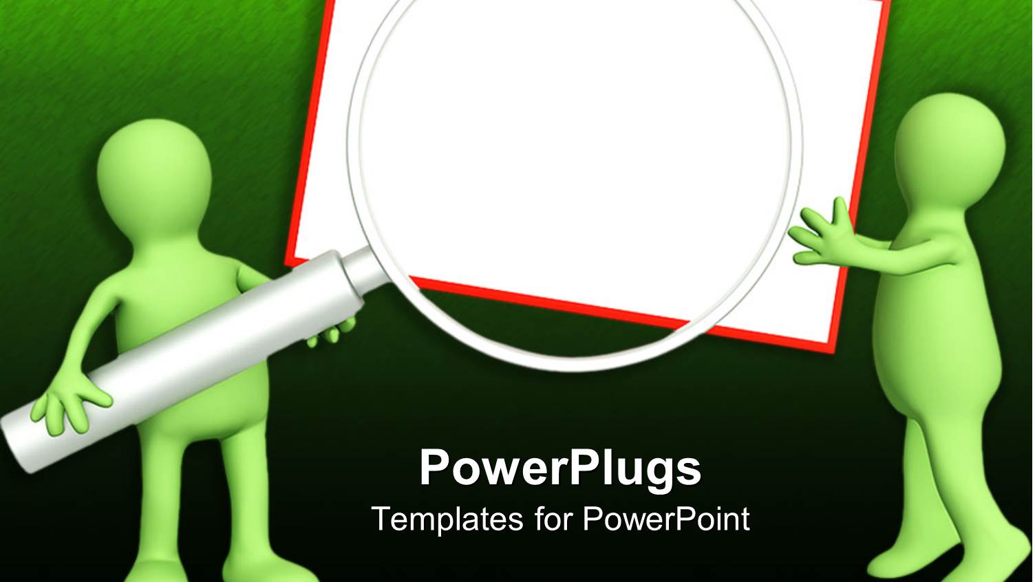 Green Figures Holding Gigantic Magnifying Lens Against White Board