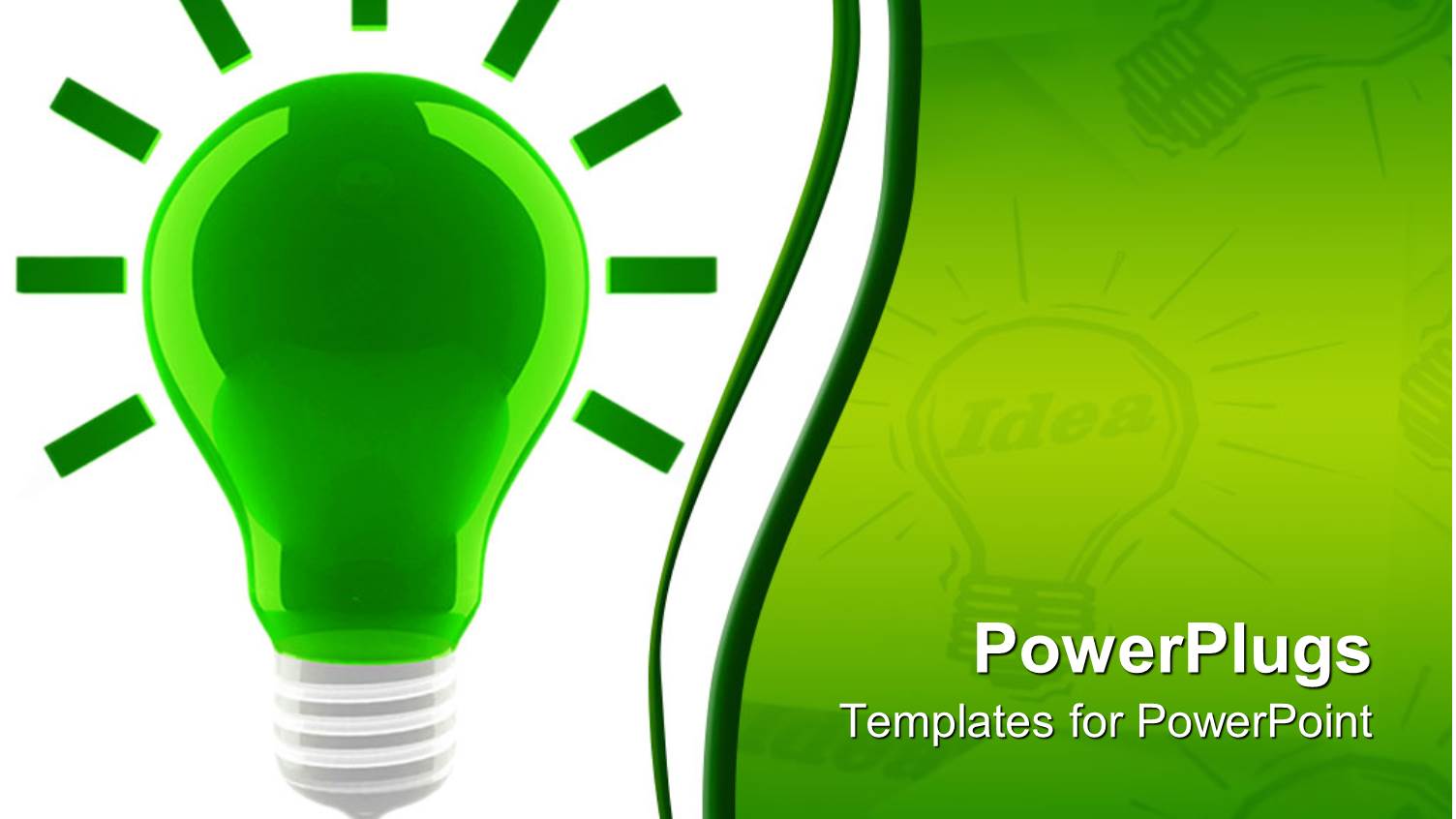 Green Light Bulb on White Background and Faded Light Bulbs with Idea Word Inside on Green Background