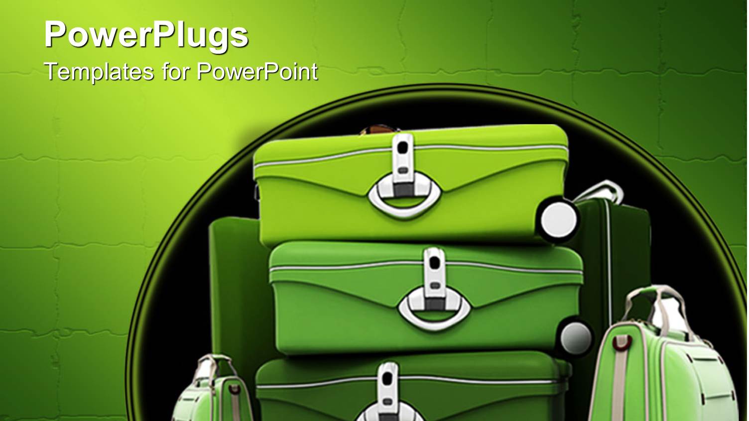 Green Luggage Set Stacked Against Green Wall