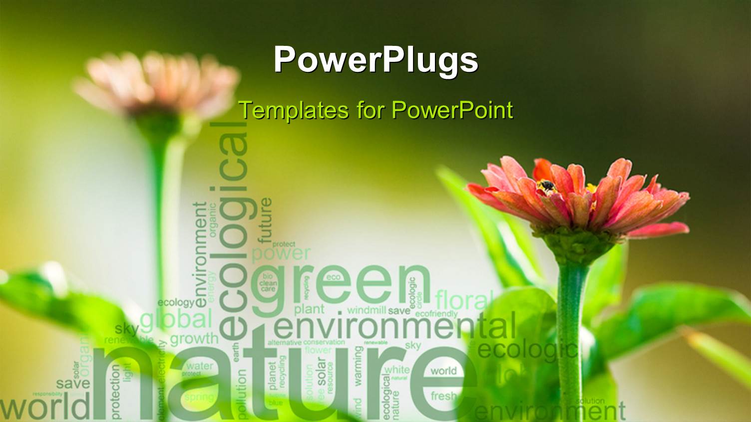 Green Nature Environment Word Collage with Two Flowers