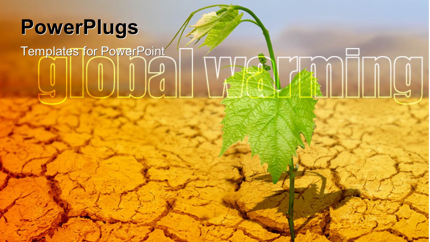 Green Plant on Background of Cracked Soil with Global Warming Keyword