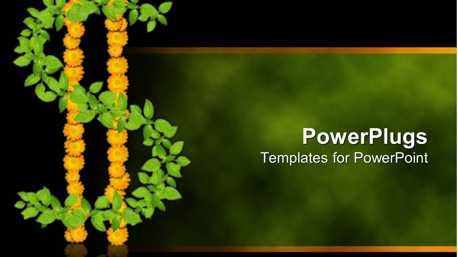 Green Plant and Yellow Flowers Forming Dollar Sign on Foggy Green and Black Background