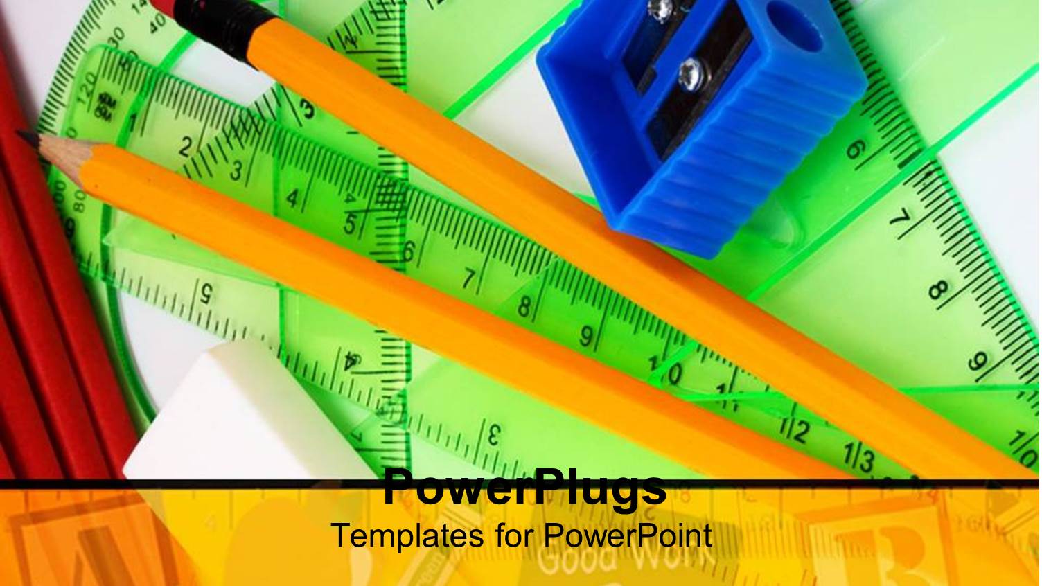 Green Protractor, Blue Pencil Sharpener, Pencils, Eraser