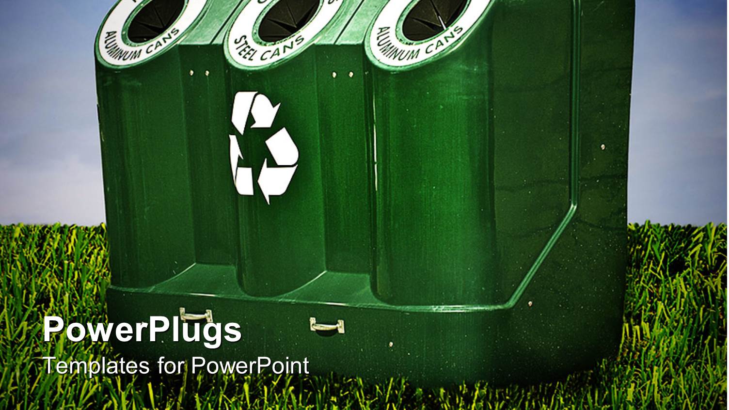 Green Recycle Bin with Three Openings on Green Grass