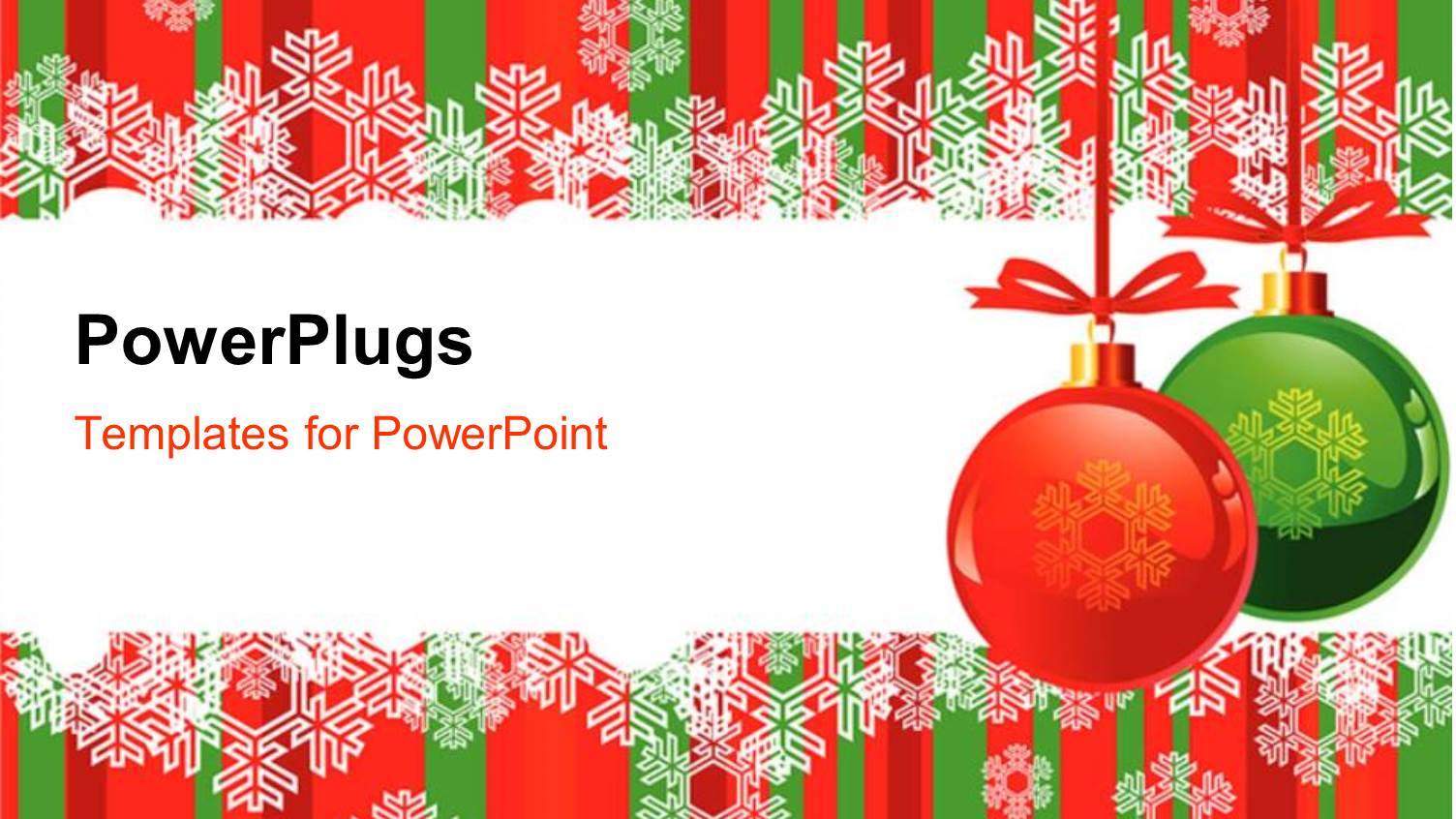 Green and Red Christmas Ornaments Over Background with Snow Flakes