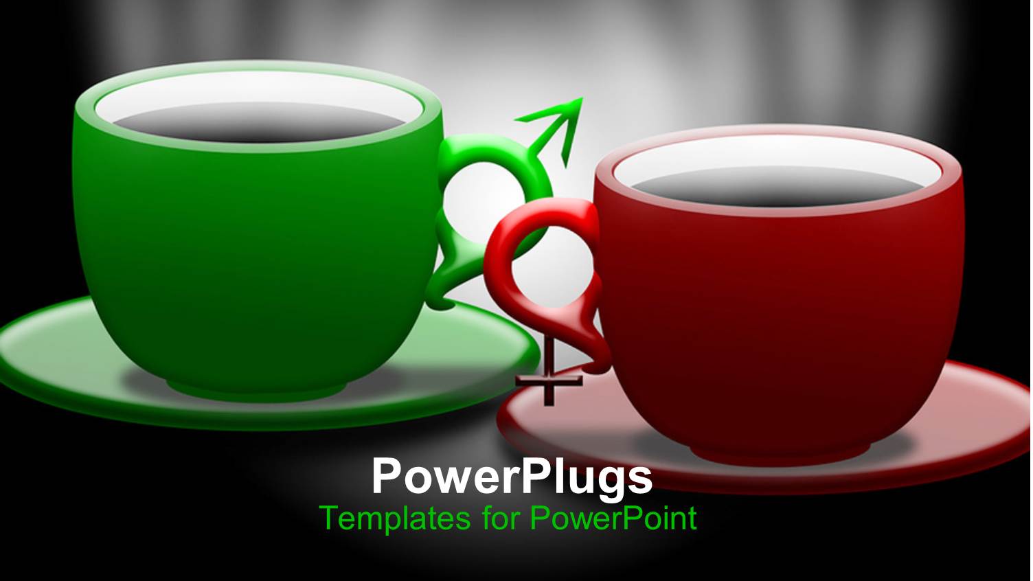 Green and Red Coffee Mugs with Saucer on Black Background