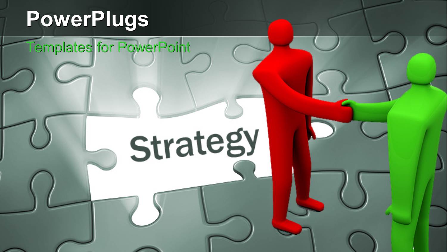 Green and Red Colored Man Shake Hands on Puzzle with Missing Strategy Piece