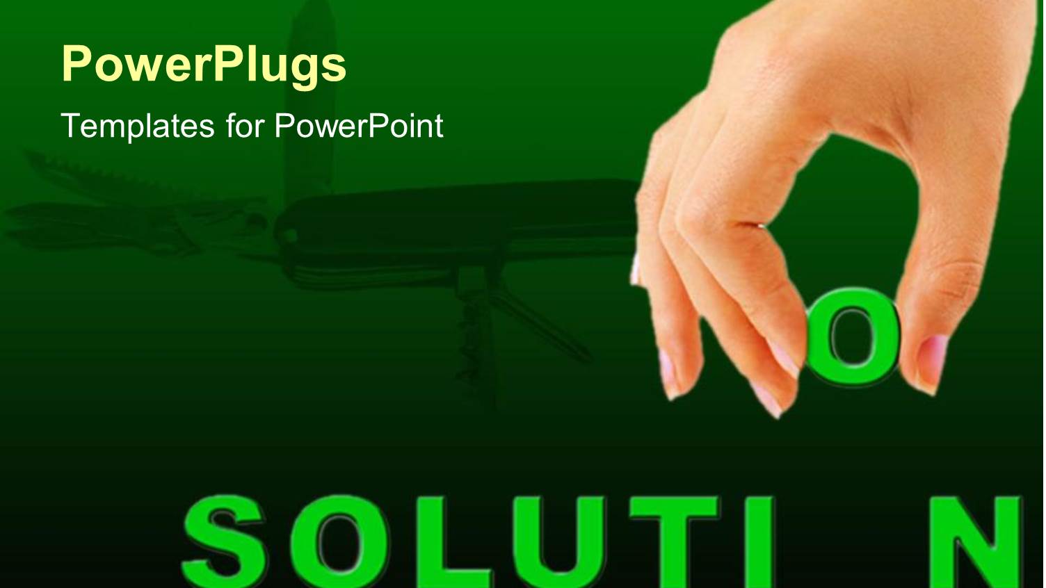 Green Solution Text with a Human Hand Holding Up a Letter