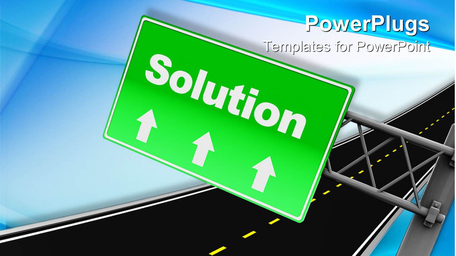 Green Street Sign with Arrows Indicating Road to Solution on Blue Background