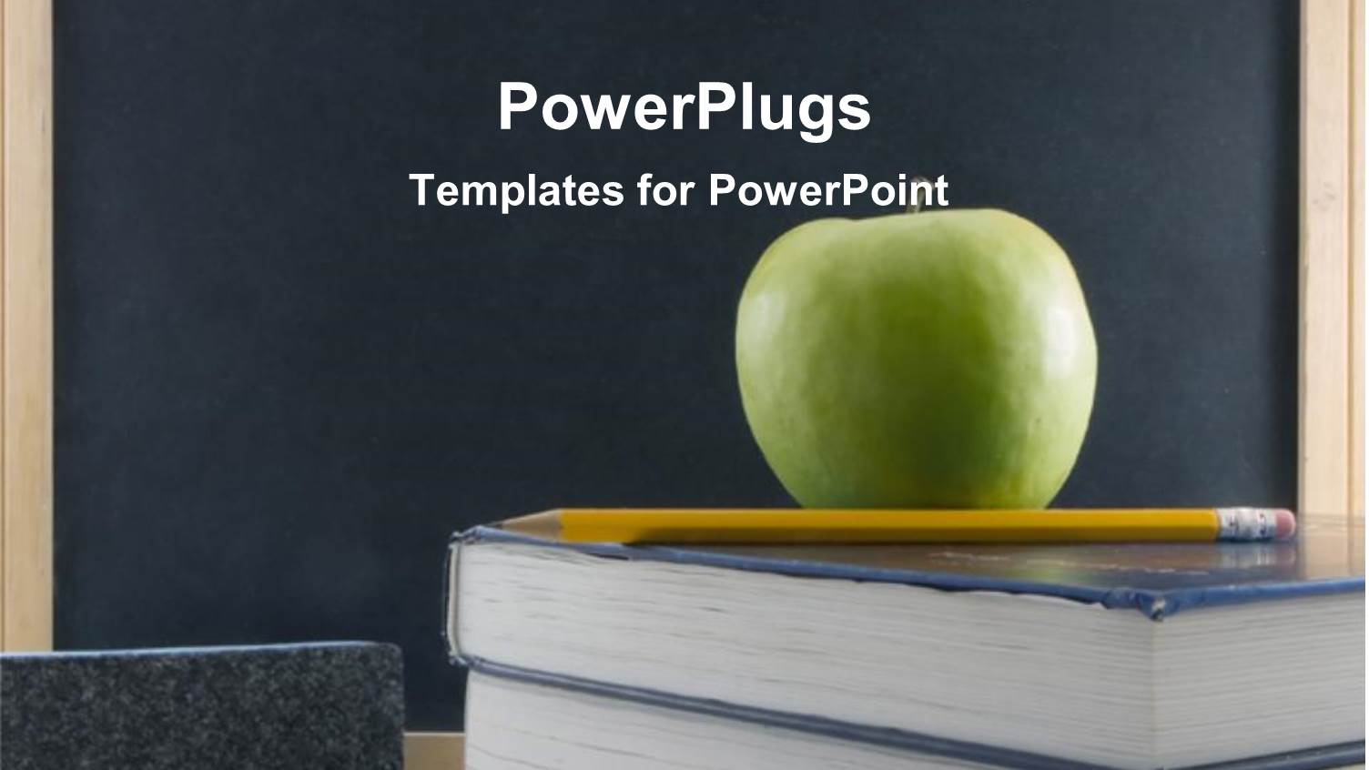 Green Teachers Apple on Textbook with Chalkboard and Pencil Education School