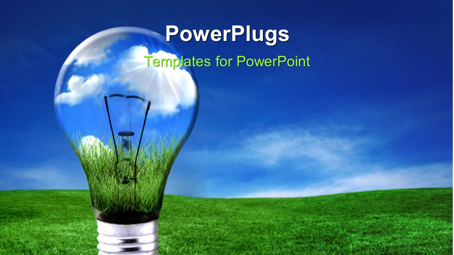 Green Vegetation with Blue Cloudy Sky and Transparent Light Bulb 