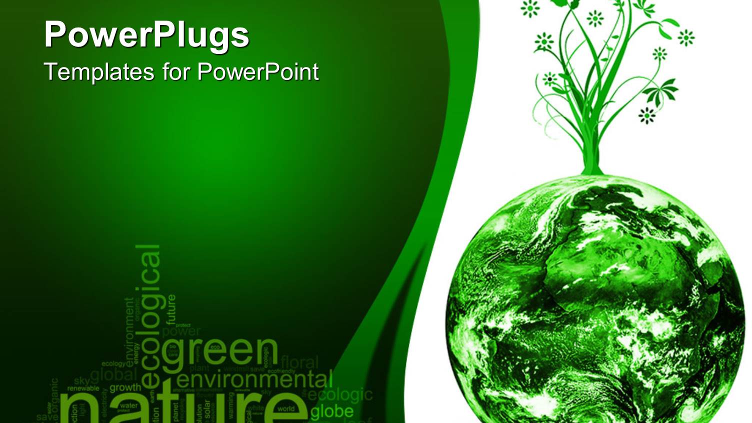 Green and White Earth Planet with Flowered Tree Growing on Top, Green and White Wave Background