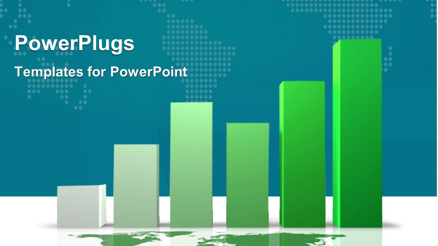 Green World Map and Bar Charts on White Reflective Surface