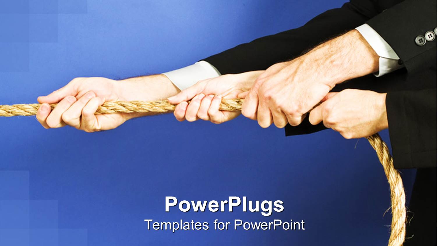 Group of Arms in Black Suit Jackets with Hands Holding Rope, Teamwork