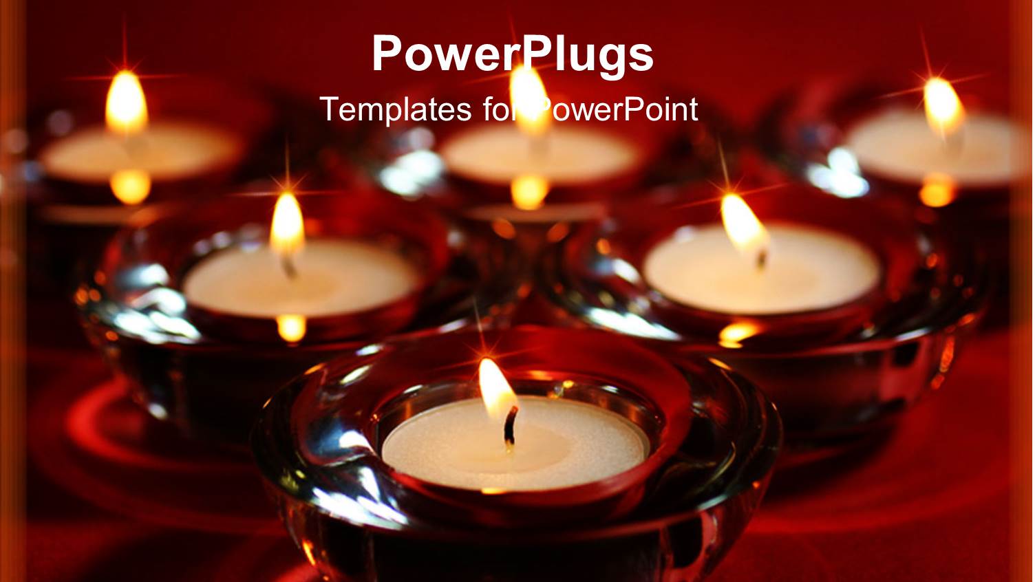 Group of Burning Tea Light Candles and Red Holders Arranged in Triangle