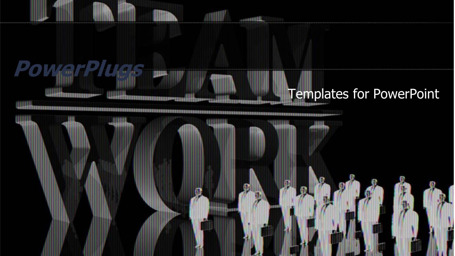 Group of Business Men in Suits Next to big TEAMWORK Sign