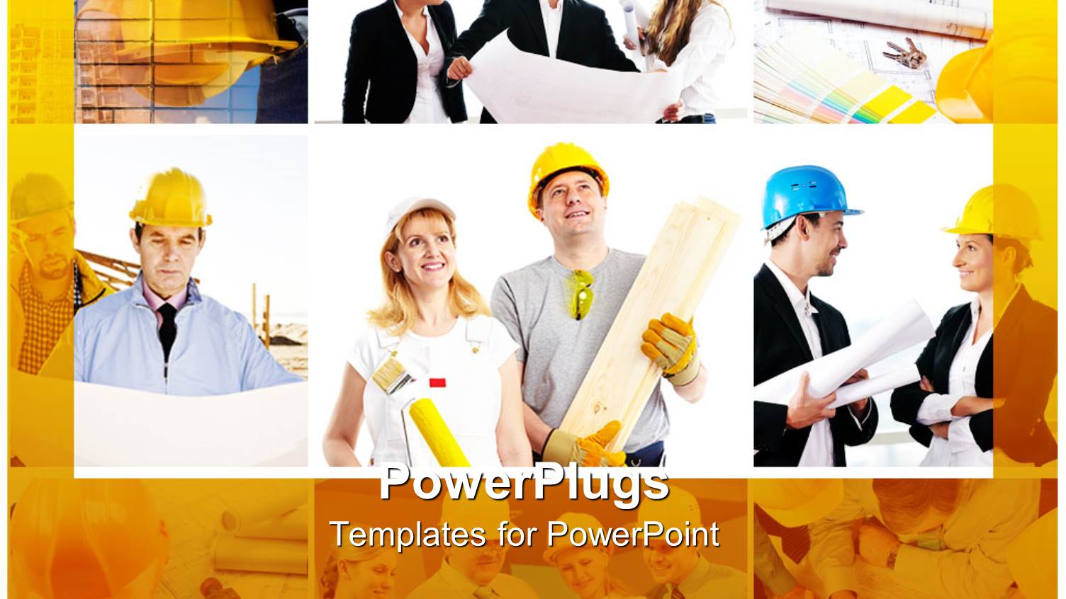 a Group of Construction Workers with their Reflection in the Background