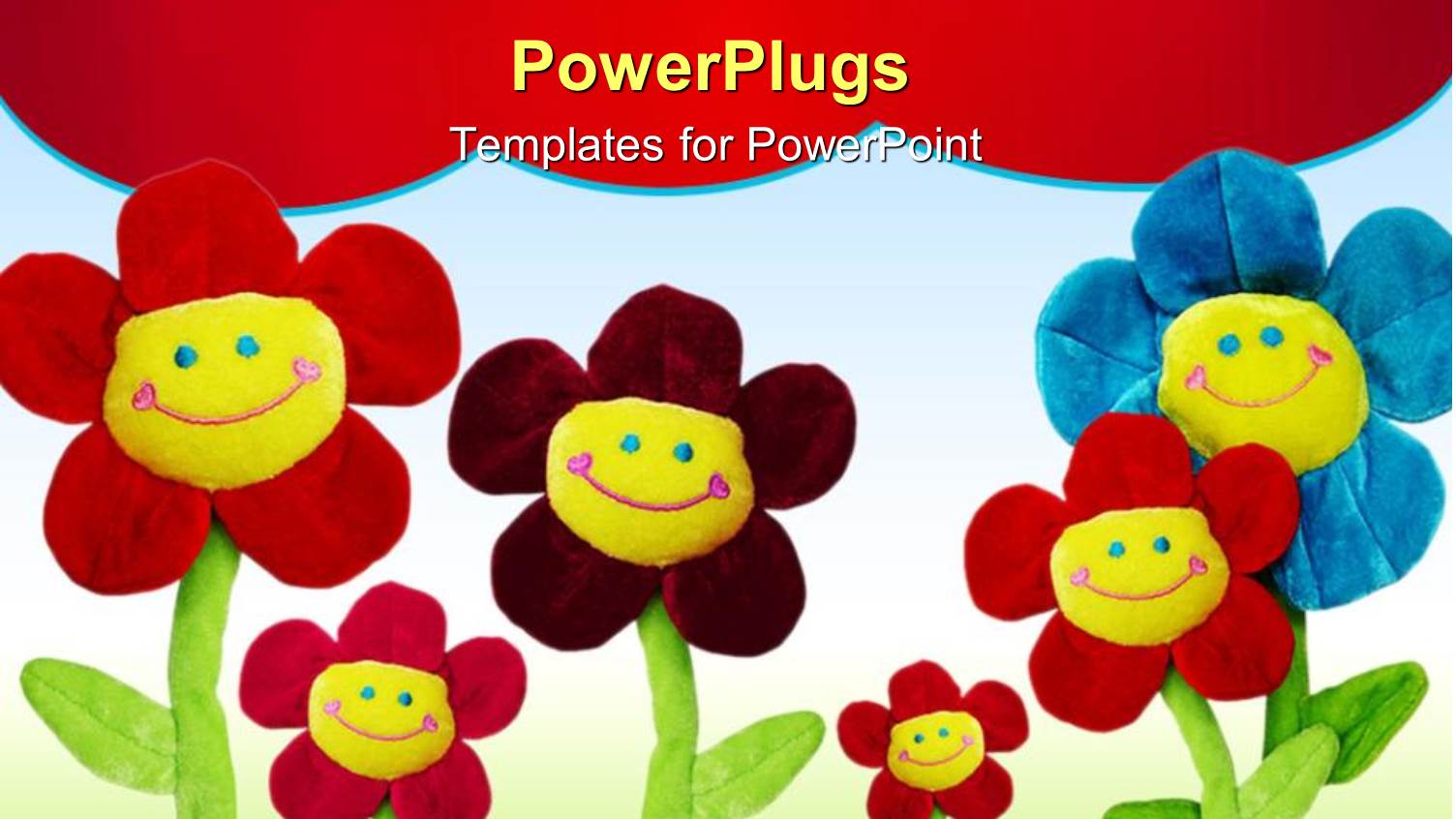 Group of Flower with Smiling Smiley Faces on Red and Green Background
