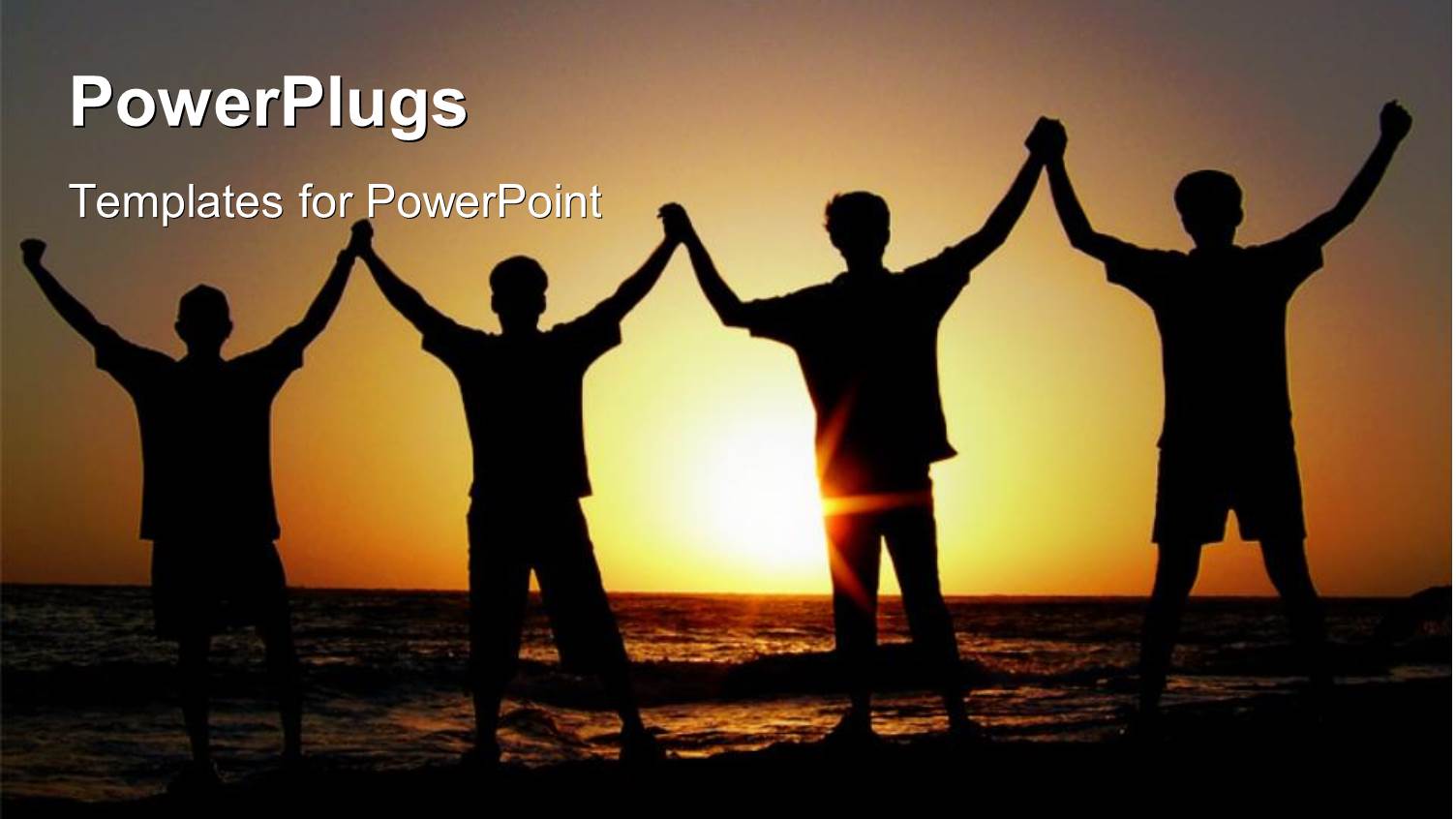 a Group of Friends Happy on the Beach with Sunset in Background