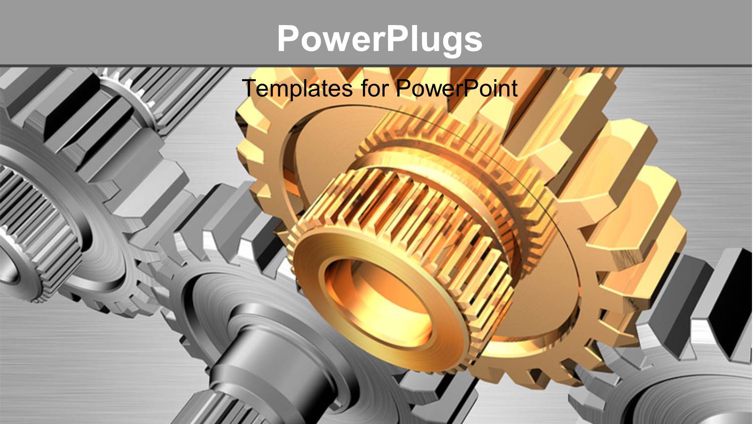 Group of Grey Gears with One Golden Gear Over Grey Background