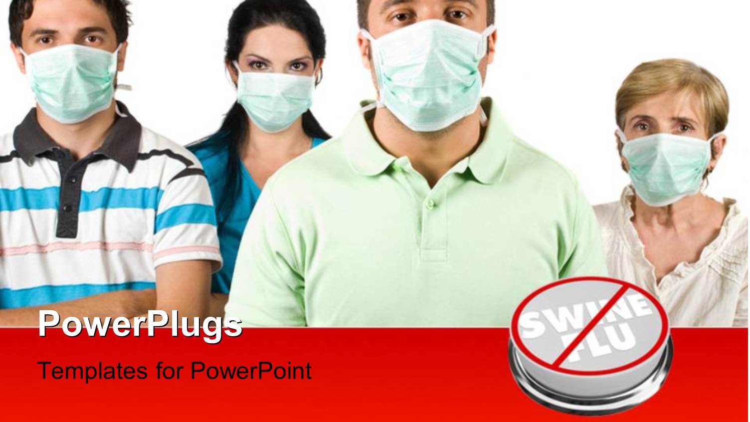 Group of People with Protective Mask Standing with Hands Crossed Saying no to Swine Flu and White Color